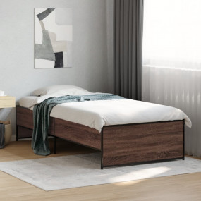 Bed Frame Brown Oak Engineered Wood Twin Size Durable B...