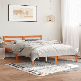 Bed Frame Wax brown Solid pine wood, Plywood slats Doub...