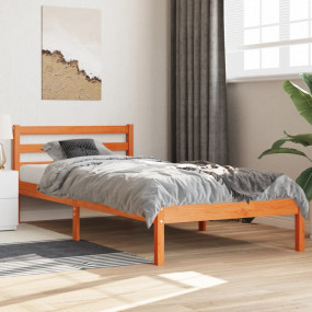 Bed Frame Wax Brown Solid Pine Wood Twin Durable Rectan...