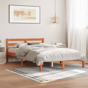 Bed Frame Wax Brown Solid Pine Wood Double Rectangular ...