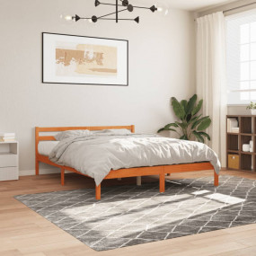 Bed Frame Wax Brown Solid pine wood, Plywood slats Supe...
