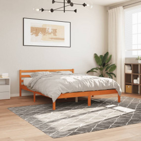 Bed Frame Wax Brown Solid Pine Wood, Plywood Double Mod...