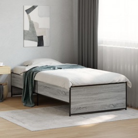 Bed Frame Grey Sonoma Engineered Wood, Steel Small Sing...
