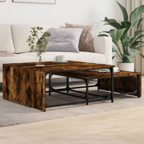 Nesting Coffee Table Set of 2 Smoked Oak Engineered woo...