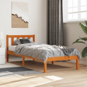 Bed Frame Wax Brown Solid pine wood, Plywood Small Sing...