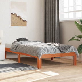 Bed Frame Wax Brown Solid Pine Wood Twin Durable Bed Fr...
