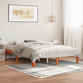 Bed Frame Wax Brown Solid Pine Wood, Plywood Small Doub...