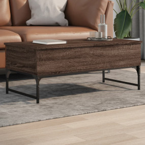 Coffee Table Brown Oak Engineered Wood, Metal 39.4x19.7...