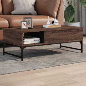 Coffee Table Brown Oak Engineered Wood, Metal Medium