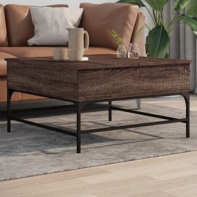 Coffee Table Brown Oak Engineered Wood, Metal Medium
