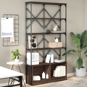 Bookcase Brown Oak Engineered Wood and Metal Large
