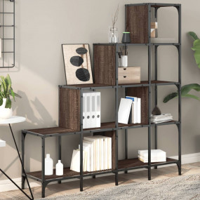 Bookcase Brown Oak Engineered Wood and Metal Medium