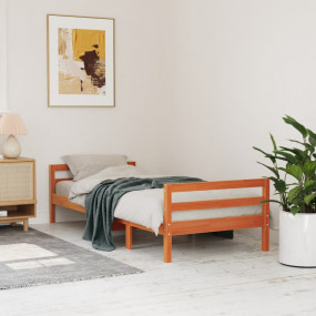 Bed Frame Wax brown Solid pinewood, plywood Twin Durabl...