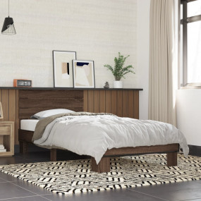 Bed Frame Brown Oak Engineered Wood, Metal, Plywood Sin...