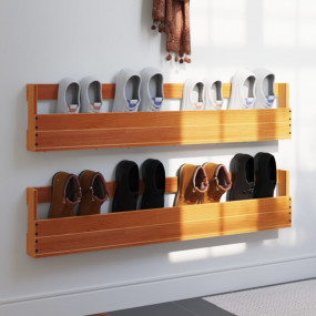 Wall-mounted Shoe Rack Set of 2 Wax Brown Solid pine wo...