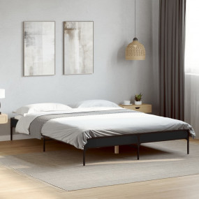 Bed Frame Black Engineered wood, Metal Double Durable B...