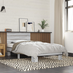 Bed Frame Gray Sonoma Engineered Wood, Metal, Plywood S...
