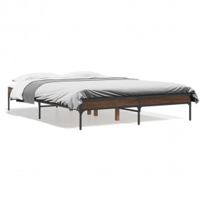 Bed Frame Brown oak Engineered wood, Metal 47.2 x 78.7 ...