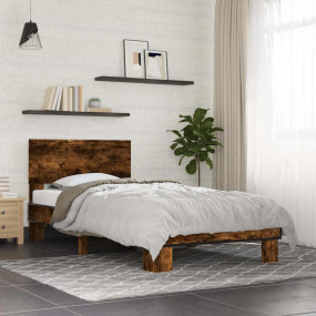 Bed Frame Smoked Oak Engineered wood, Metal, Plywood Si...