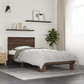 Bed Frame Brown Oak Engineered wood, metal, plywood Twi...