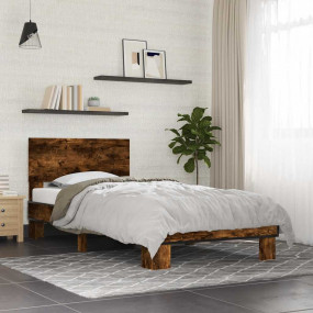 Bed Frame Smoked Oak Engineered Wood, Metal Single Dura...