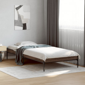 Bed Frame Brown oak Engineered wood, Metal Single Durab...