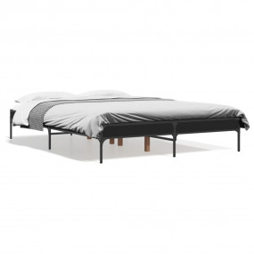 Bed Frame Black Engineered wood, Metal, Plywood