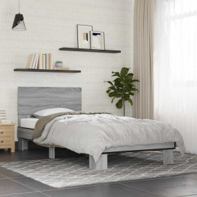 Bed Frame Grey Sonoma Engineered Wood, Metal Small Sing...