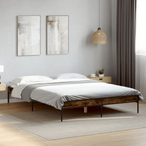 Bed Frame Smoked Oak Engineered Wood, Metal, Plywood Fu...