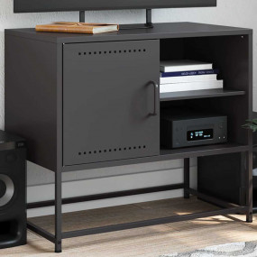 TV Cabinet Black Steel Medium TV Cabinet Rectangular