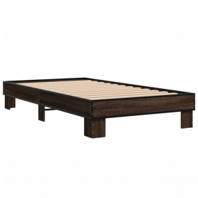 Bed Frame Brown Oak Engineered Wood, Metal, Plywood Sma...