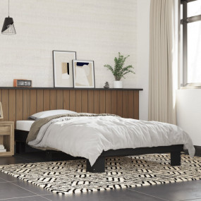 Bed Frame Black Engineered Wood, Metal Single Durable B...