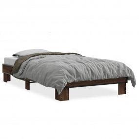 Bed Frame Brown oak Engineered wood, Metal, Plywood Twi...