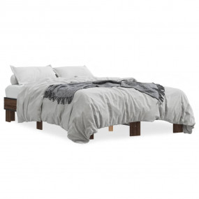 Bed Frame Brown oak Engineered wood and metal Small Dou...
