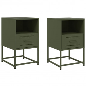 Bedside Cabinet Set of 2 Olive Green Steel Standard