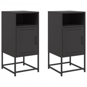 Bedside Cabinet Set of 2 Black Steel Standard Bedside C...