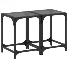 Coffee Table Set of 2 Black Stainless Steel, Engineered...