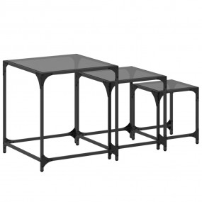 Nesting Coffee Table Black Glass Engineered wood, Steel...