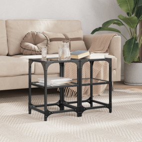 Coffee Table Transparent Glass Engineered Wood, Steel, ...