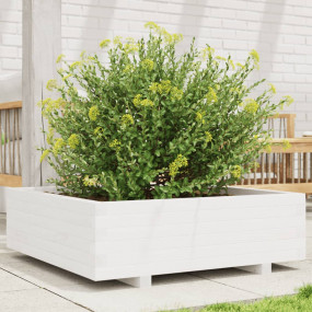 Garden Planter White Solid Pinewood Medium Decorative I...