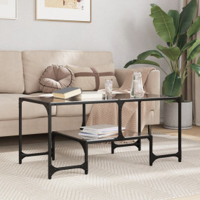 Coffee Table Black glass Engineered wood, steel and gla...