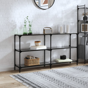 Console Table Black Glass, Stainless Steel Large Consol...
