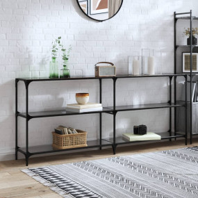 Console Table Black glass Steel and Glass Large Console...