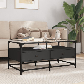 Coffee Table Black Engineered wood, steel, and glass Sm...