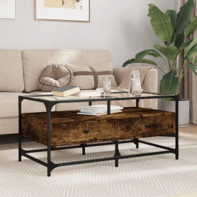 Coffee Table Smoked Oak Engineered wood, steel, glass