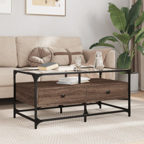 Coffee Table Brown Oak Engineered wood, Steel, Glass Me...