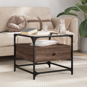 Coffee Table Brown oak Engineered wood, steel, glass Sm...