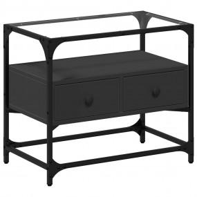 TV Cabinet Black Engineered Wood, Glass Medium TV Cabin...