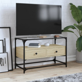 TV Cabinet Sonoma Oak Engineered Wood and Glass Medium ...