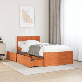 Bed Frame Wax brown Solid pine wood, Plywood Single Bed...